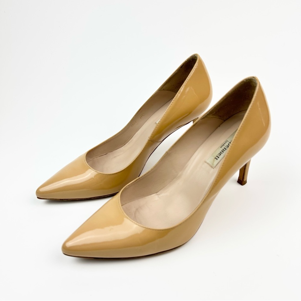 LK Bennett Florete Patent Tan Pointed Toe Pump Heel